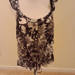 Lucky Brand Black and Gray Floral Blouse